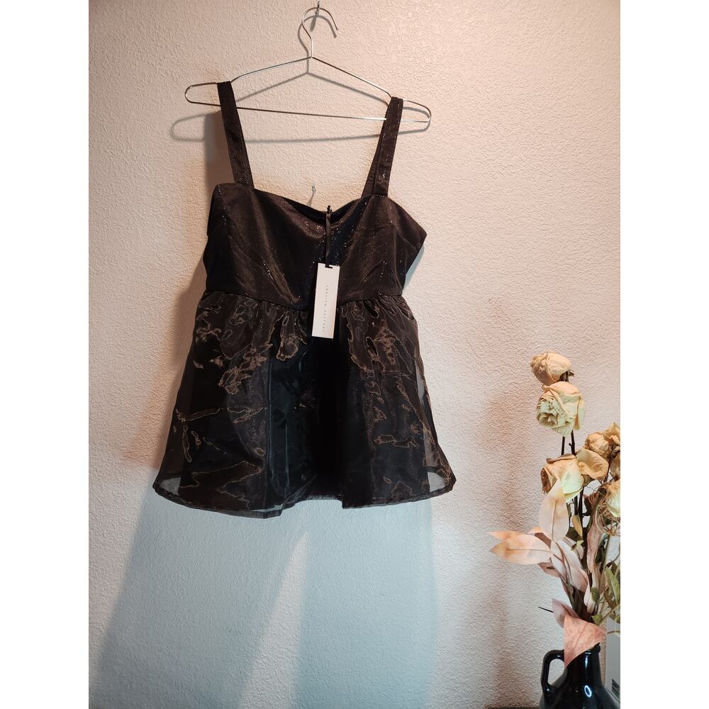 Revolve English Factory Women’s Black Sparkle Glitter Empire‎ Tulle & Organza L